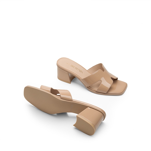 Square Toe Cut Out Sandals - NUDE-PAT - 5